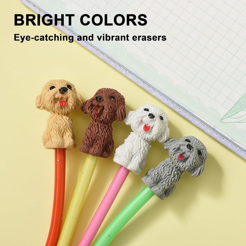 TDOCK 24Pcs Pencil Top Erasers for Kids, Dog Pencil Erasers Toppers Bulk, Cute Cap Erasers for Party Favors Classroom Rewards - Image 5